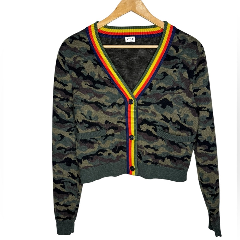 Kule The Jane Cardigan Camo Wool Blend Sweater Small - Picture 4 of 10